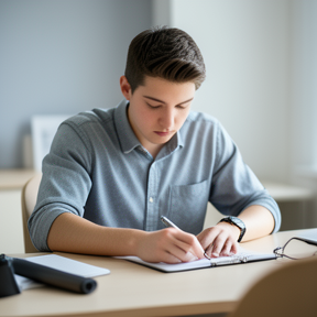 Focused person working on one task in a calm environment