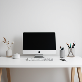 clean organized workspace with calming elements