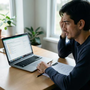 Overwhelmed employee with too many tasks on desk