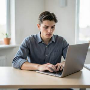 Person using laptop to generate message